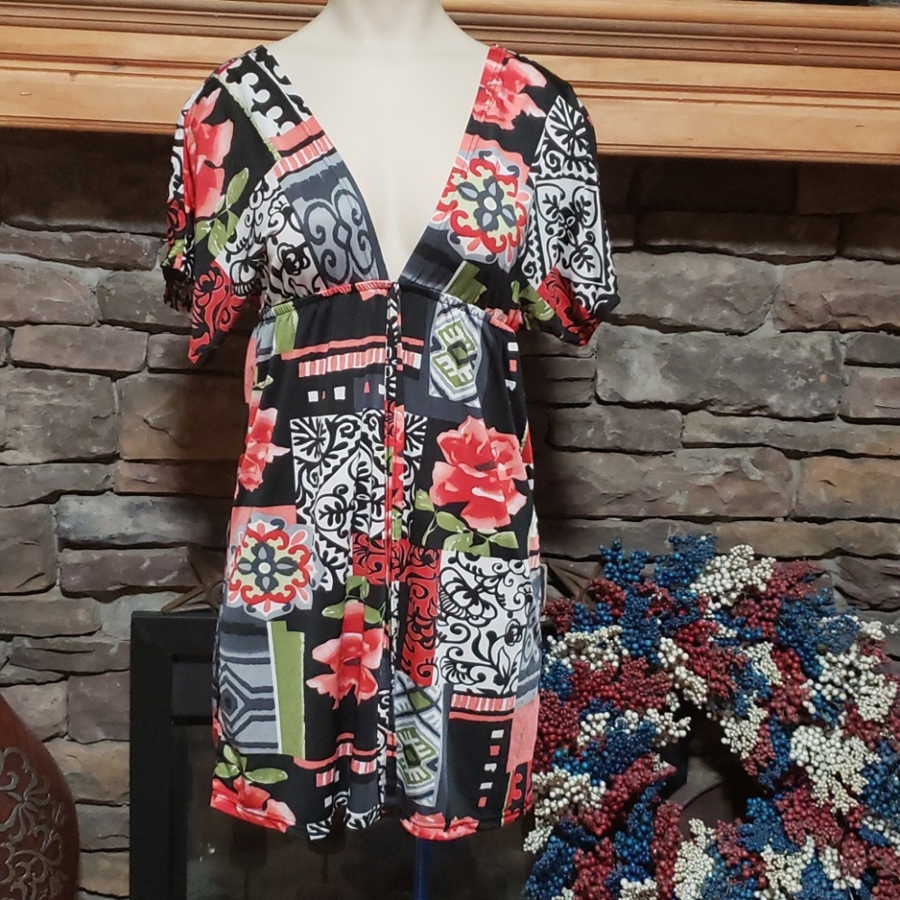 FLORAL MINI DRESS/TUNIC SZ S - Picture 1 of 7